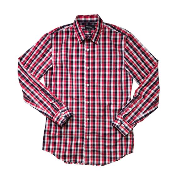 Banana Republic Non-Iron Tailored Slim Fit Crawford Check Shirt Men’s M Red - Picture 1 of 6